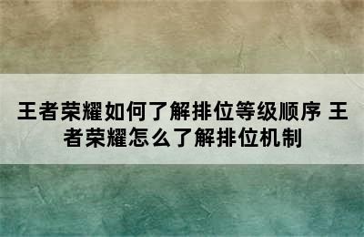 王者荣耀如何了解排位等级顺序 王者荣耀怎么了解排位机制